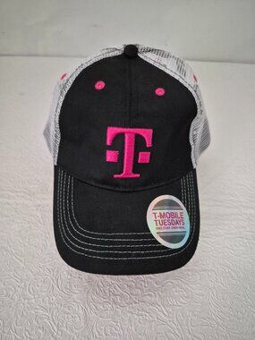 TMobile Tuesdays Womens Black Pink White Embroidered Adjustable Snapback Cap Hat